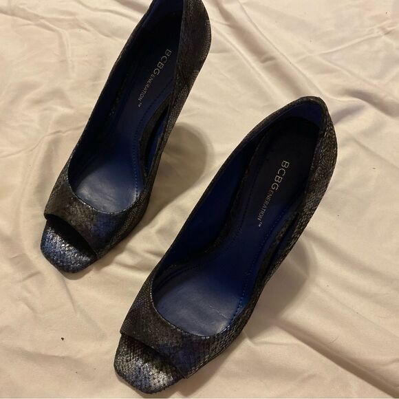 BCBG Generation Open Toe Heels Size 8 Blue Black - Picture 4 of 11